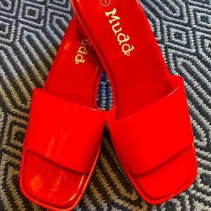 Mudd Square Toe Jelly Red Slides Block Heel Platform Platform Sandals Size 7